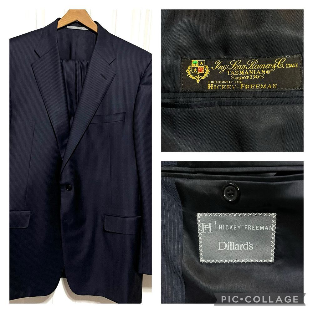 Hickey Freeman Blazer Mens 44L Blue Loro‎ Piana Tasmanian Super 130s worsted